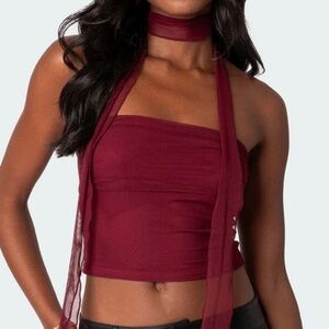 Edikted - Gathered Two Piece Mesh Scarf Top XS NWT